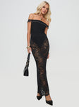   front view of model wearing Princess Polly Lombardio Lace Maxi Skirt Black Maxi 