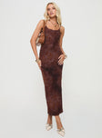 front view of model wearing Princess Polly Knox Maxi Dress Chocolate Scoop Neck 