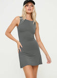 front view of model wearing Princess Polly Karreey Mini Dress Grey Tall Crew Neck 