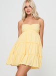 front view of model wearing Princess Polly Knotti Mini Dress Yellow Sweetheart Neckline 