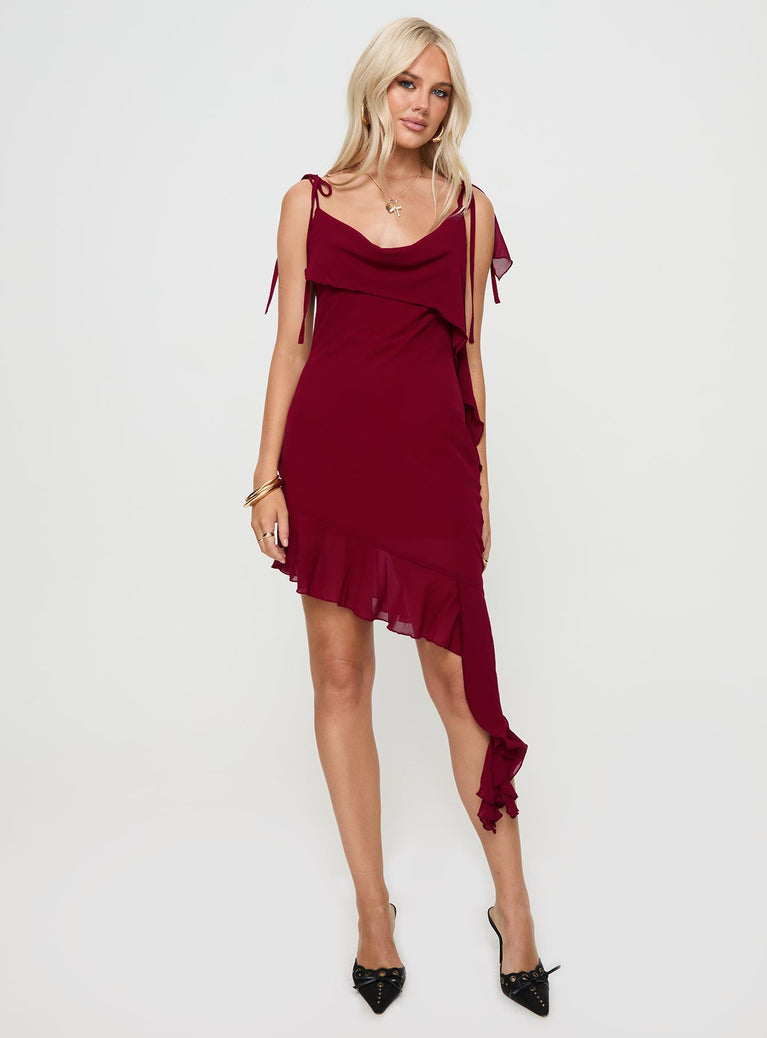 Princess Polly Cowl Neck  Dacian Mini Dress Burgundy