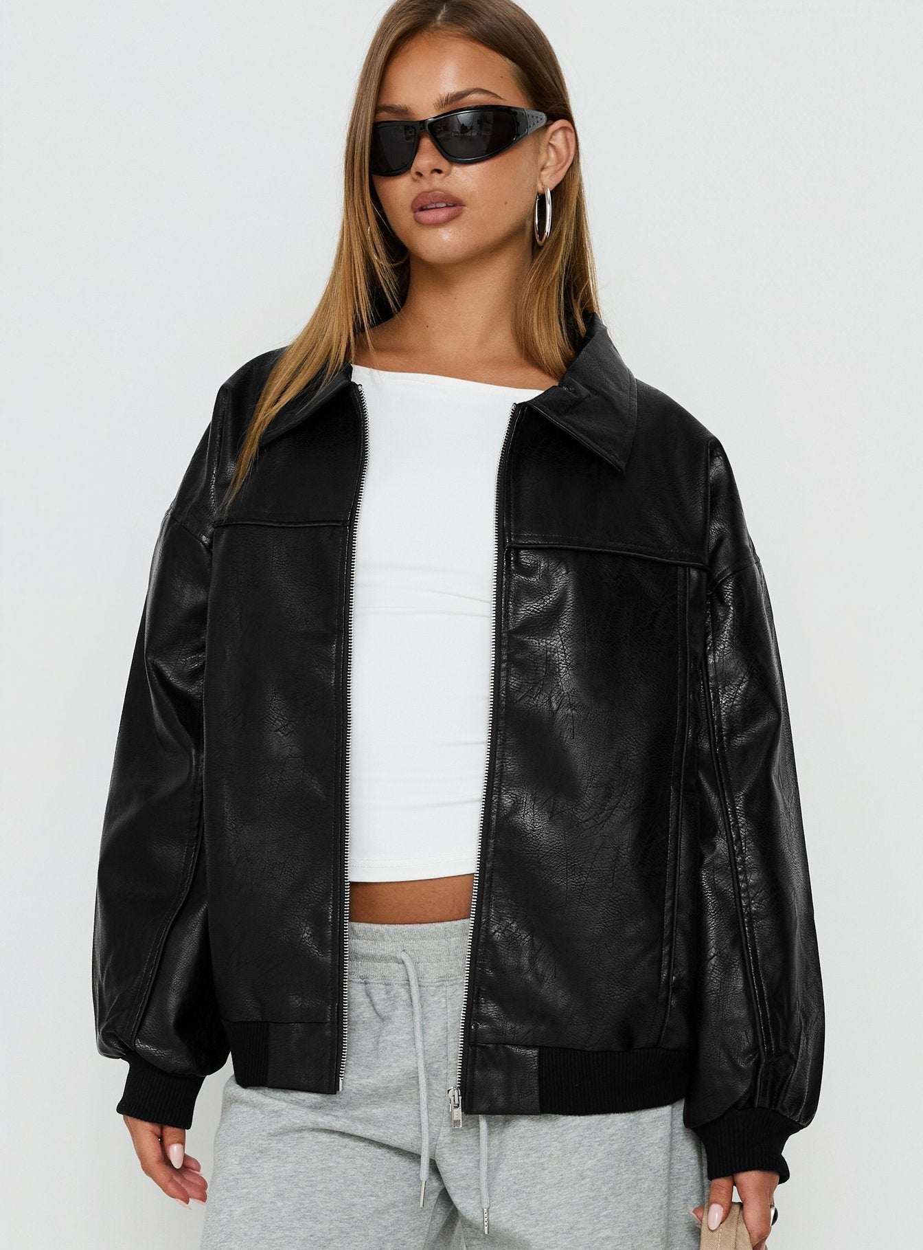 Goldsmith Faux Leather Bomber Jacket Black | Princess Polly