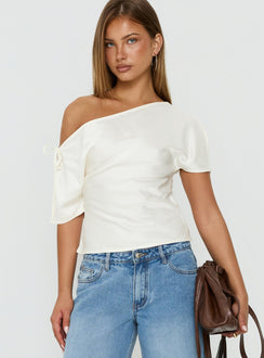 Faisa Off Shoulder Satin Top Cream