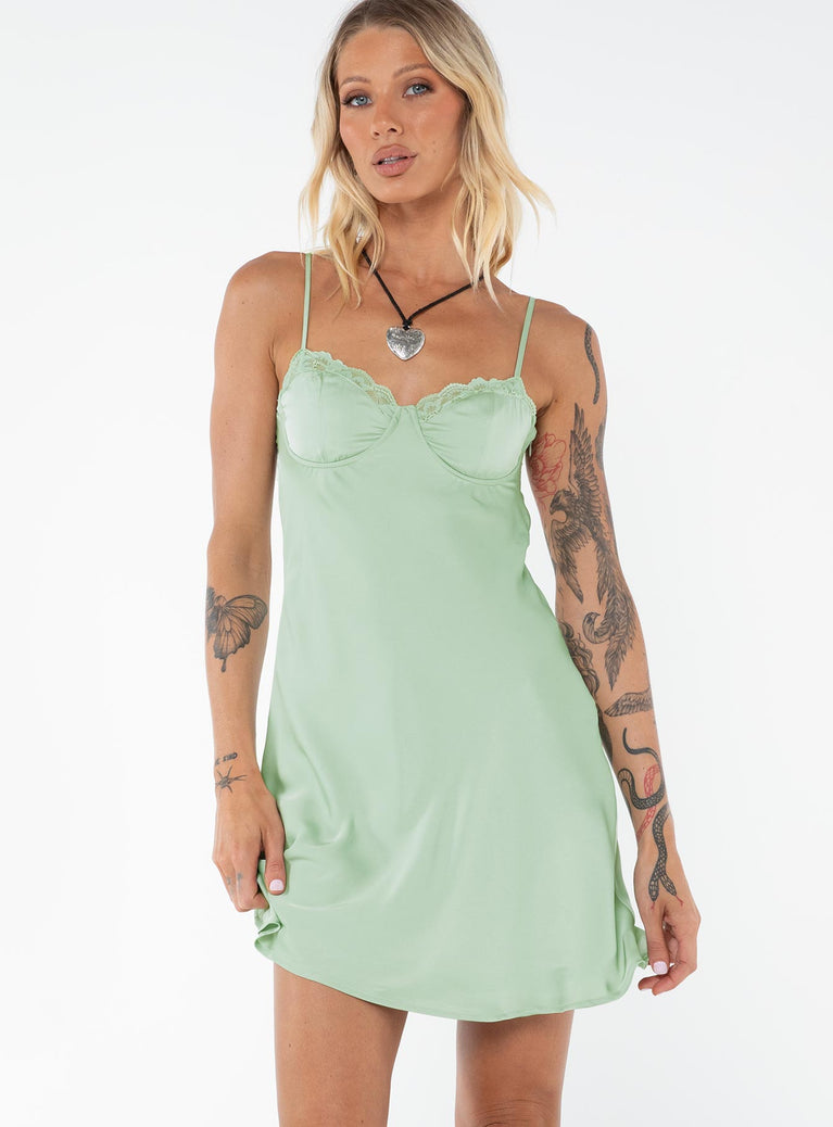 Princess Polly Sweetheart Neckline  Moniz Mini Dress Sage Tall