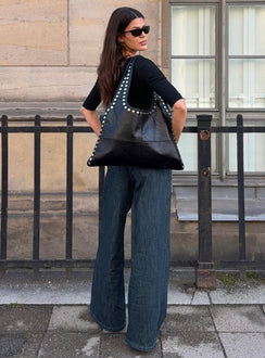 Unwritten Mid Rise Wide Leg Jeans Dunkelblaue Waschung