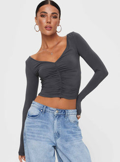 product Princess Polly Full Sleeves V-Neck  Moylan Long Sleeve Top Grey