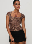 front view of model wearing Princess Polly Nerys Top Leopard Short Sleeves Square Neck 