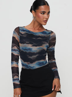 front view of model wearing Princess Polly Agate Long Sleeve Bodysuit Multi Full Sleeves 