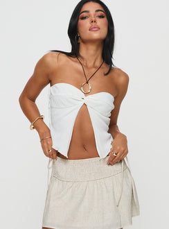 front view of model wearing Princess Polly Lose It Strapless Top White Sleeveless Sweetheart 