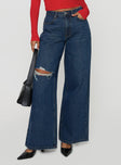 Naylor Rip Wide Leg Jeans Dark Blue Wash