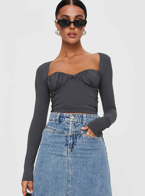 product Princess Polly Full Sleeves Sweetheart  Candyce Long Sleeve Top Slate