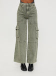 Princess Polly High Waisted  Making History Cargo Jeans Olive