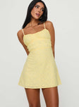 front view of model wearing Princess Polly Lucius Mini Dress Lemon Sweetheart Neckline 