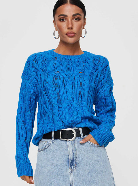 Stiles Cable Knit Sweater Blue Princess Polly  Cropped 