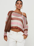 Knit sweater Straight neckline, drop shoulder, striped print Non-stretch material, unlined, sheer Princess Polly Lower Impact 
