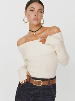 product Morley Off Shoulder Sweater Cream Princess Polly  Cropped 