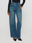 front view of model wearing Princess Polly Hustler High Rise Straight Leg Denim Jean Washed Blue High Waisted 