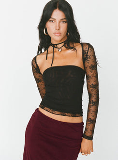 product Princess Polly Full Sleeves Square Neck  Ashwood Two Piece Lace Bolero Top Black Low Impact