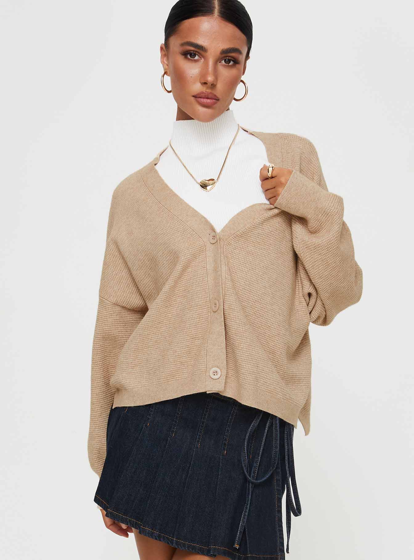 Beige cropped clearance cardigan