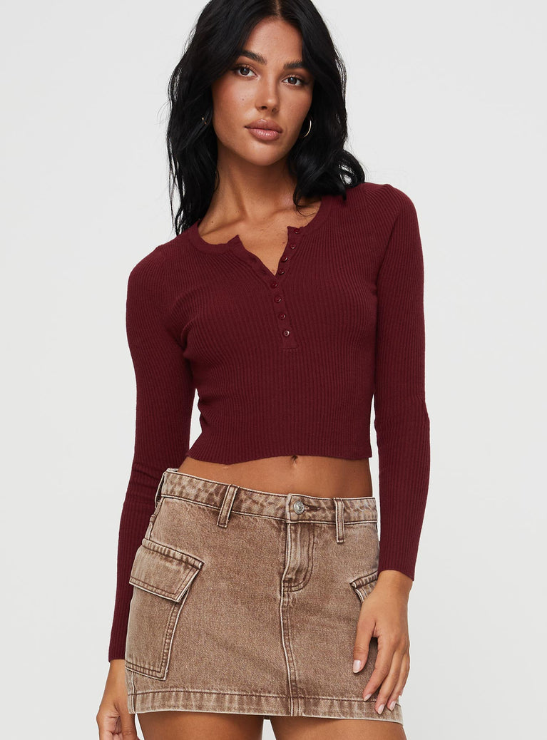 product Princess Polly Full Sleeves Sweetheart  Unwritten Love Top Burgundy