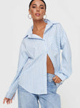 product Princess Polly Full Sleeves V-Neck  Sellars Shirt Blue / White