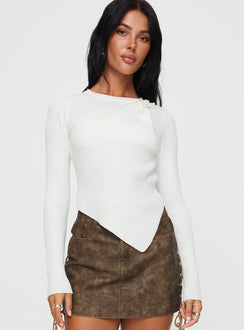 Front view of model wearing  front Princess Polly Full Sleeves Boat Neck  Standen Long Sleeve Top White