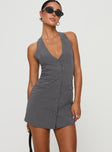 front view of model wearing Princess Polly Fenny Mini Dress Grey V-Neck 