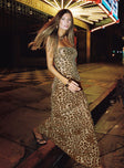 front view of model wearing Princess Polly Exquise Strapless Maxi Dress Leopard Sequin Straight Neck 