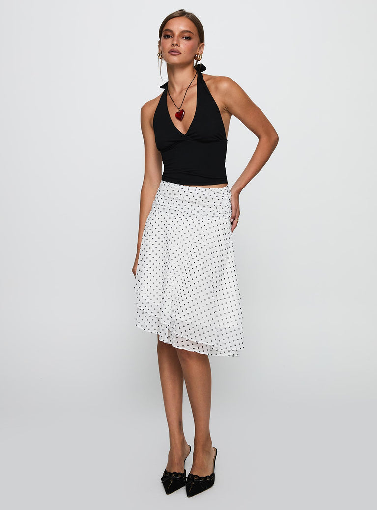 Evanescence Asymmetrical Midi Skirt White / Polka Dot