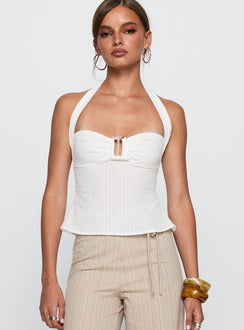 front view of model wearing Princess Polly Isabetta Halter Top White Sleeveless Sweetheart 