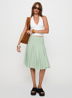   front view of model wearing Princess Polly Evangaleine Pleat Midi Skirt Green / White Midi Skirts 