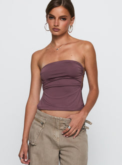 front view of model wearing Princess Polly Round The World Strapless Purple Sleeveless straight 