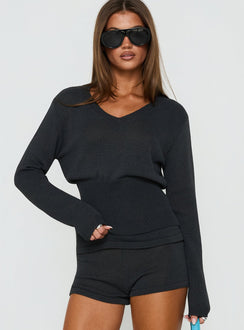 Elsari Cinched Waist V Neck Knit Jumper Charcoal
