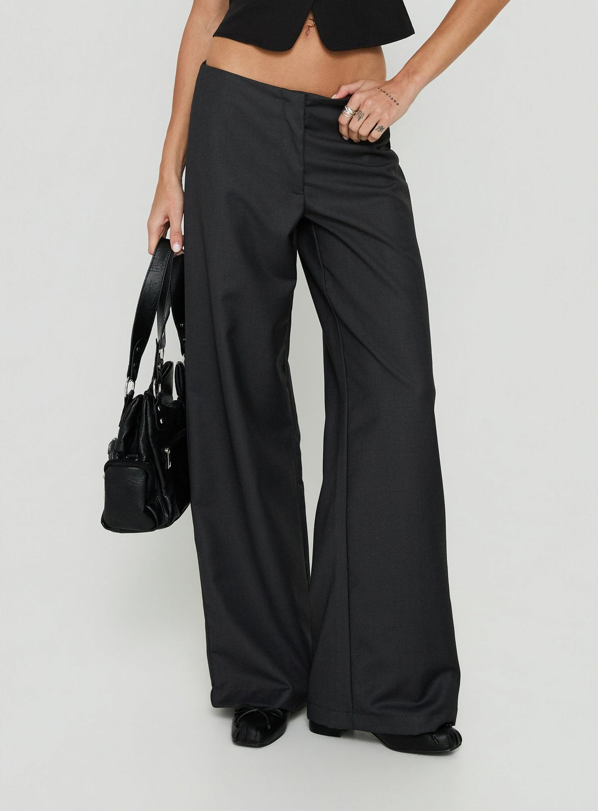 Agazia No Waist Low Rise Straight Trousers Grey