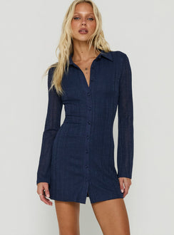 When You Sleep Long Sleeve Mini Dress Navy