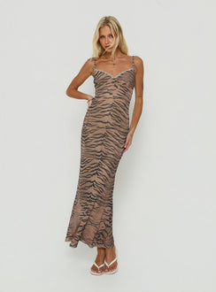 Mariellah Maxikleid mit Spitzenbesatz im Tiger-Look