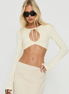 Madalyna Long Sleeve Keyhole Micro Top Cream