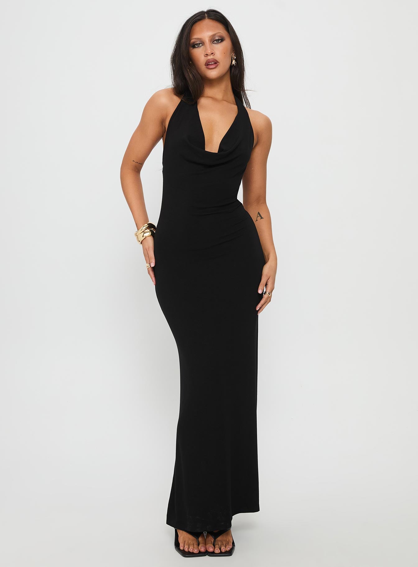 Diamonde Halter Scarf Maxi Dress Black