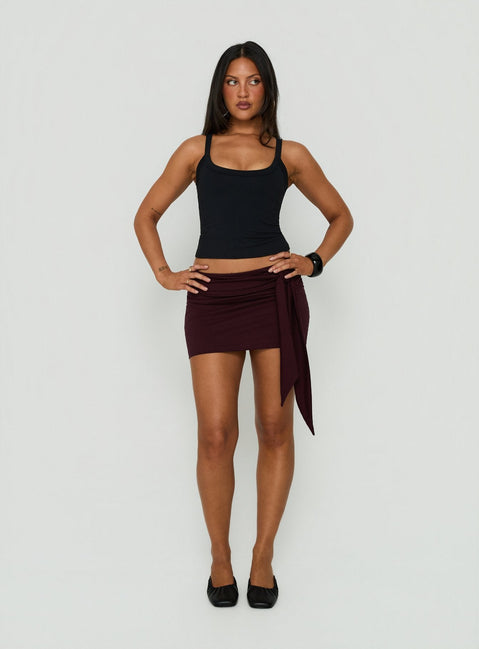 Eldric Tie Waist Micro Skirt Aubergine