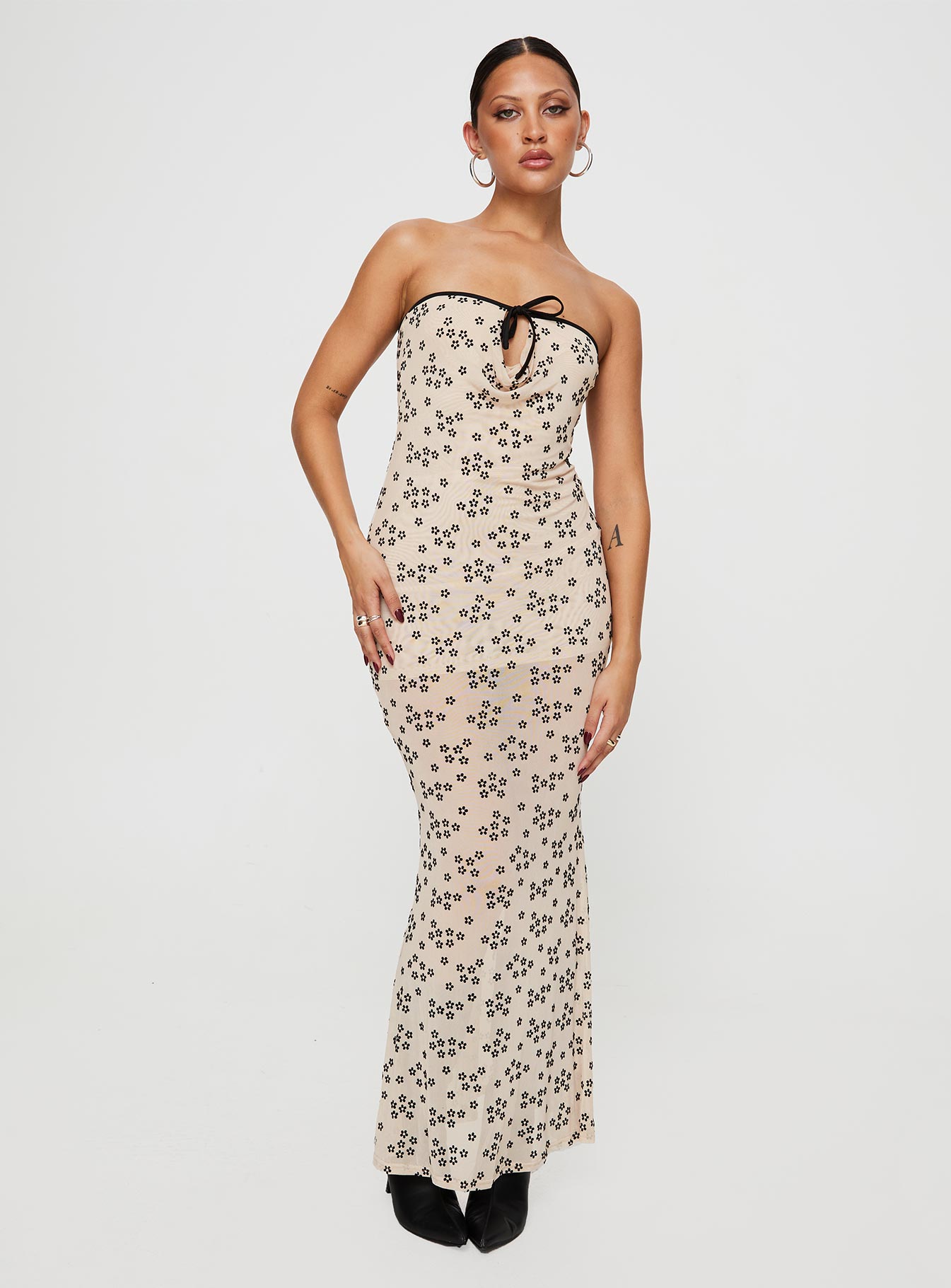 Tan floral maxi outlet dress