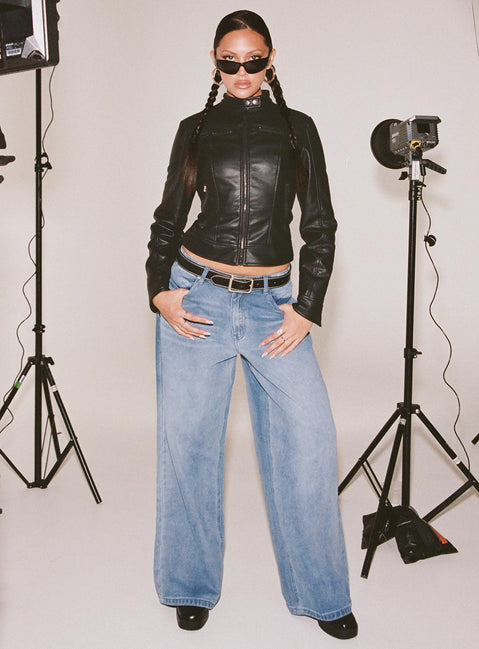 product Princess Polly High Waisted  Naylor Wide Leg Jeans Light Wash Denim