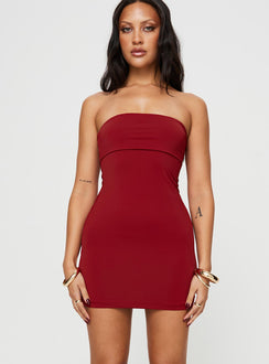 product Princess Polly Asymmetric Neckline  Strutter Strapless Mini Dress Red