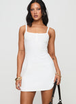 front view of model wearing Princess Polly Baseline Rib Mini Dress White Scoop Neck 