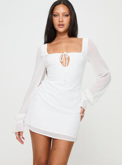 front view of model wearing Princess Polly Bayford Long Sleeve Mini Dress White Square Neck 