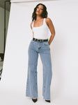 front view of model wearing Princess Polly Goldie High Wide Jean Light Wash High Waisted 