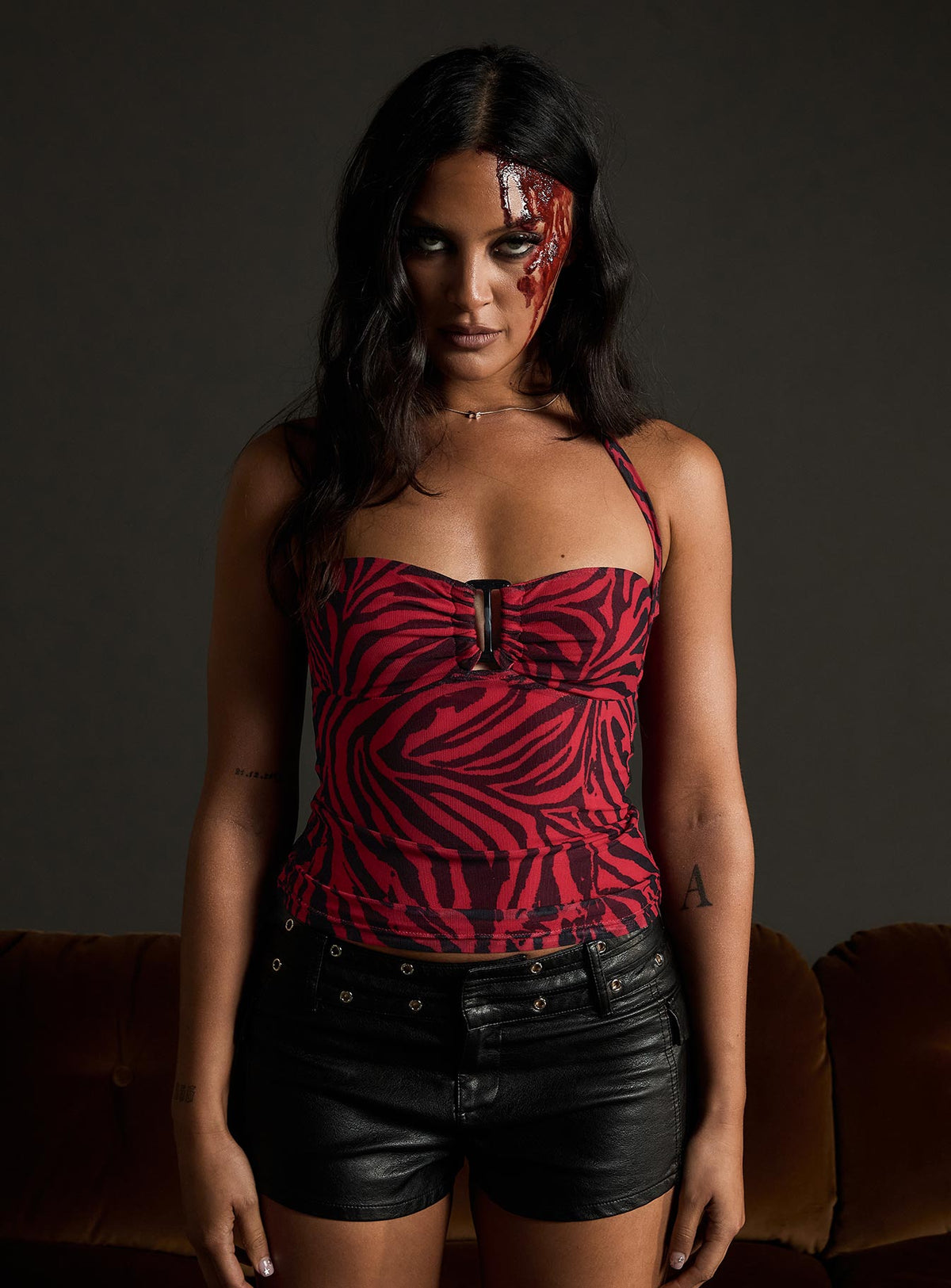 Cielo Mesh Neckholder-Top Rotes Zebra