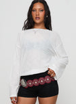 front view of model wearing Princess Polly Veracruz Long Sleeve Top White Full Sleeves Crew Neck 