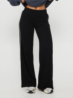 back view of model wearing Princess Polly Ascenda Straight Leg Track Pant Black High Waisted Pants 