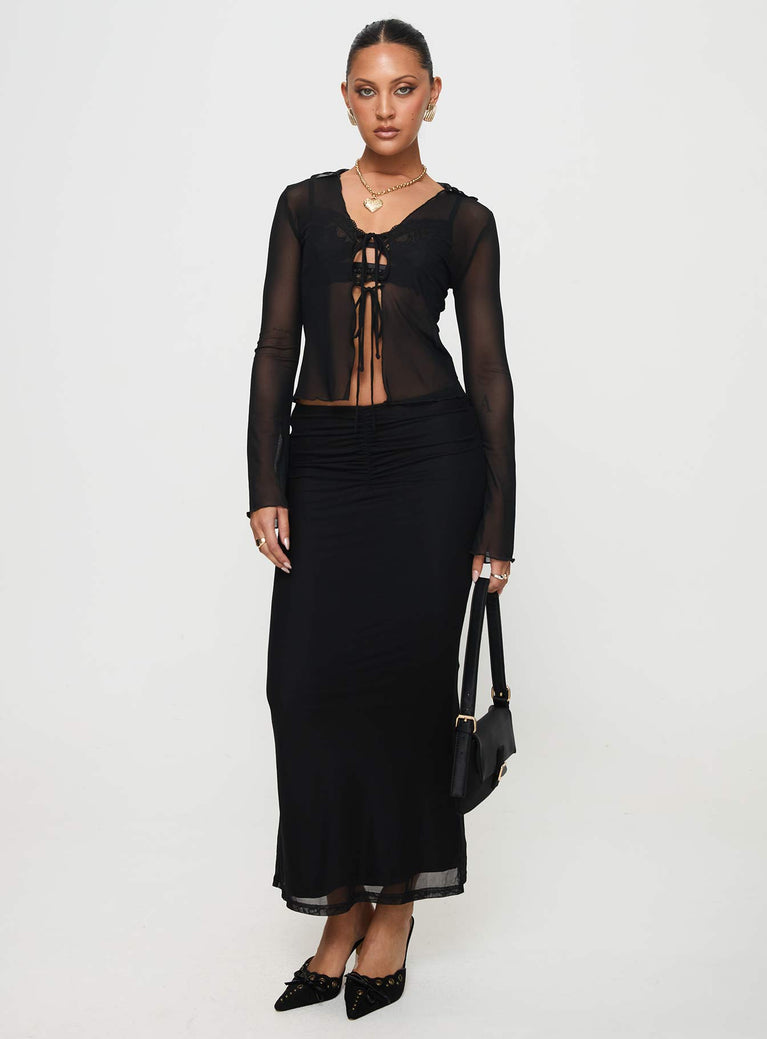   front view of model wearing Princess Polly Colombo Maxi Skirt Black Maxi 