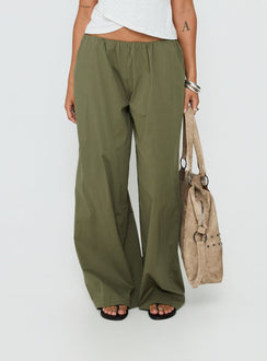 back view of model wearing Princess Polly Lunea Concealed Waistband Pants Khaki Low Rise Pants 